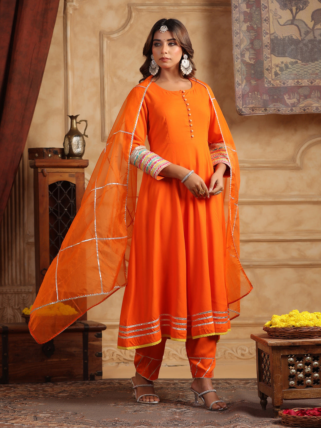 Women Regular Gotta Patti Anarkali Kurta With Trousers & Dupatta
