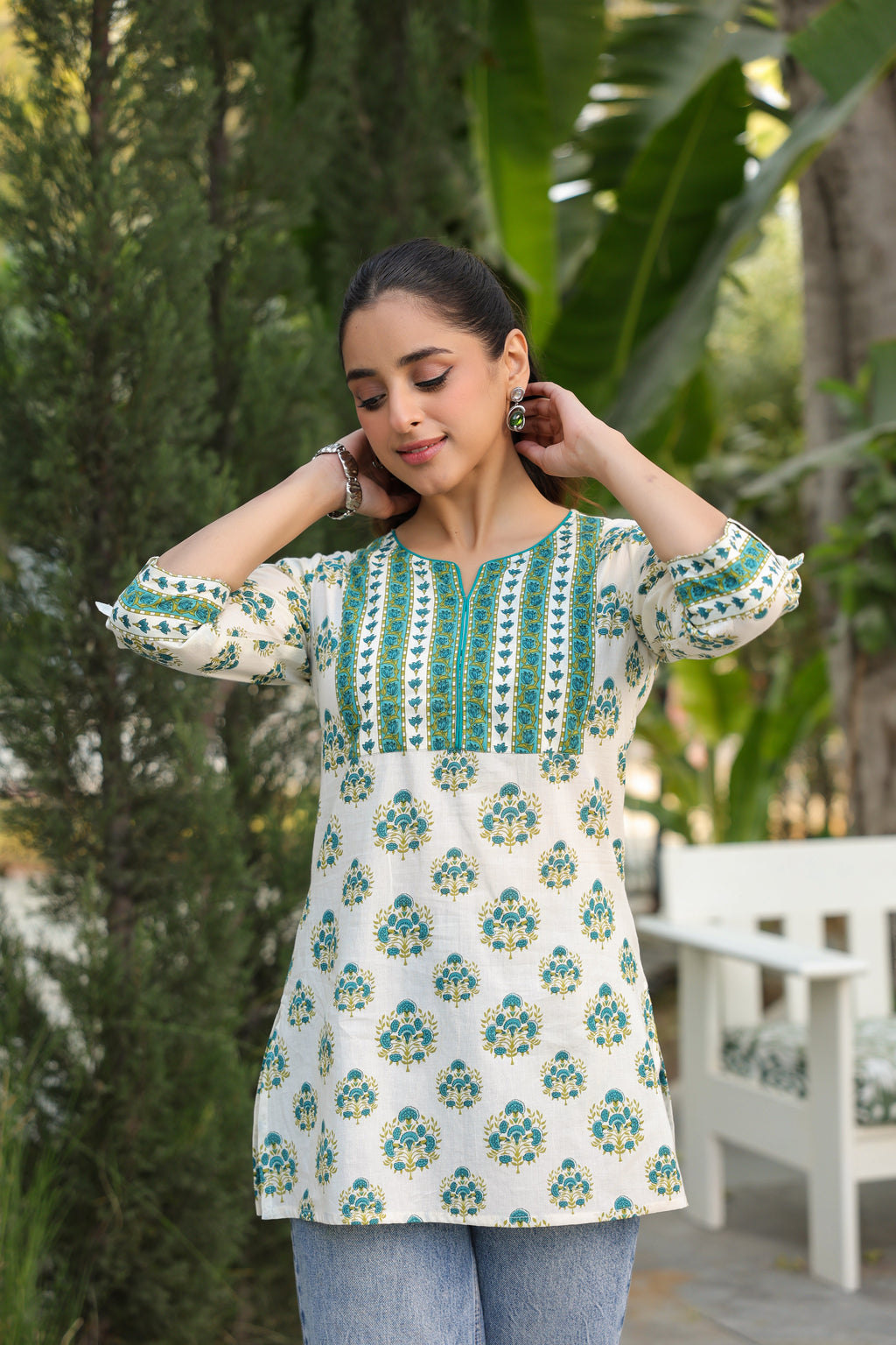 Floral Printed Notch Neck Pure Cotton Kurti