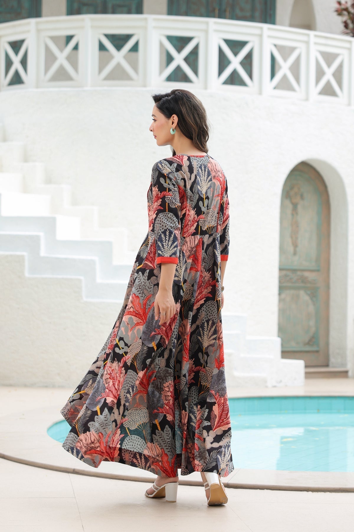 Tropical Printed Pure Cotton Maxi Ethnic Dresses