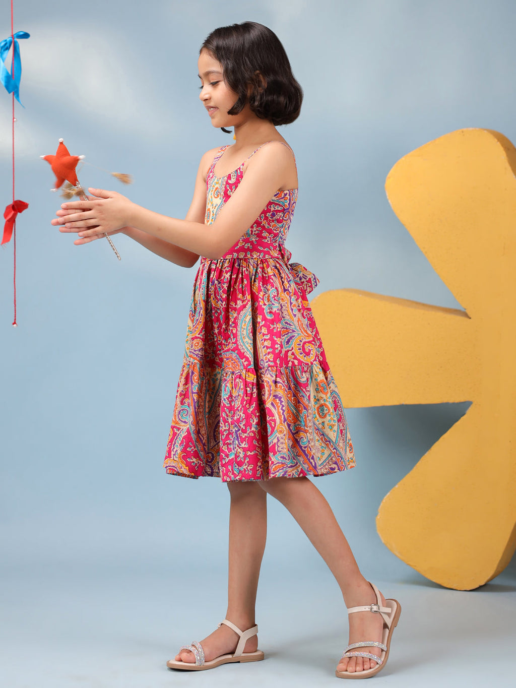 Girls Printed Cotton Knee Length Dress