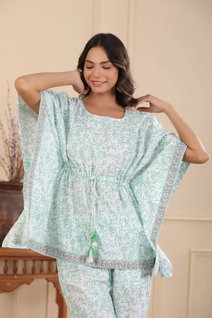Women Blue and White Pure Cotton Night Suit Set