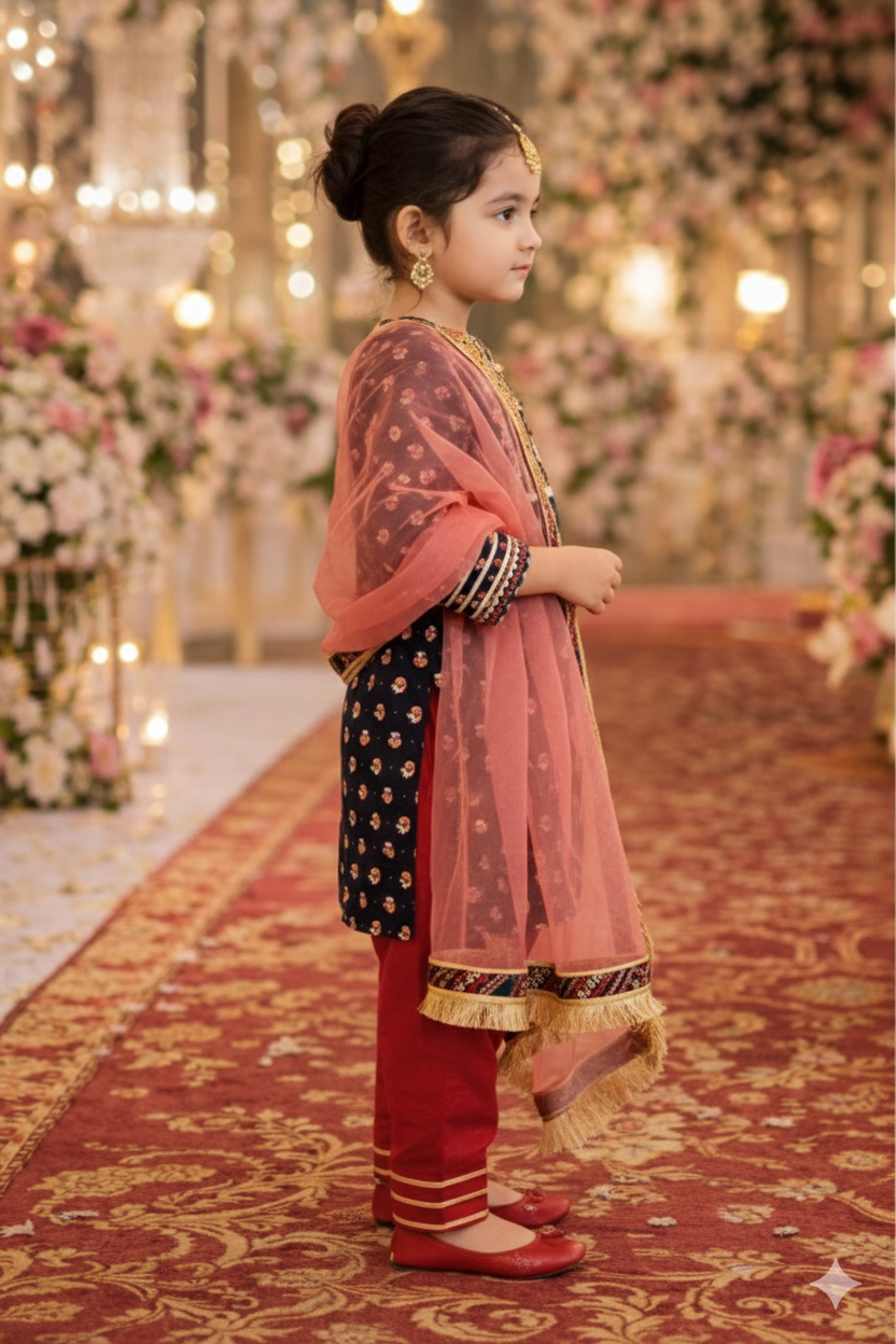 Girls Ethnic Motifs Printed Regular Gotta Patti Pure Cotton Kurta with Salwar & With Dupatta