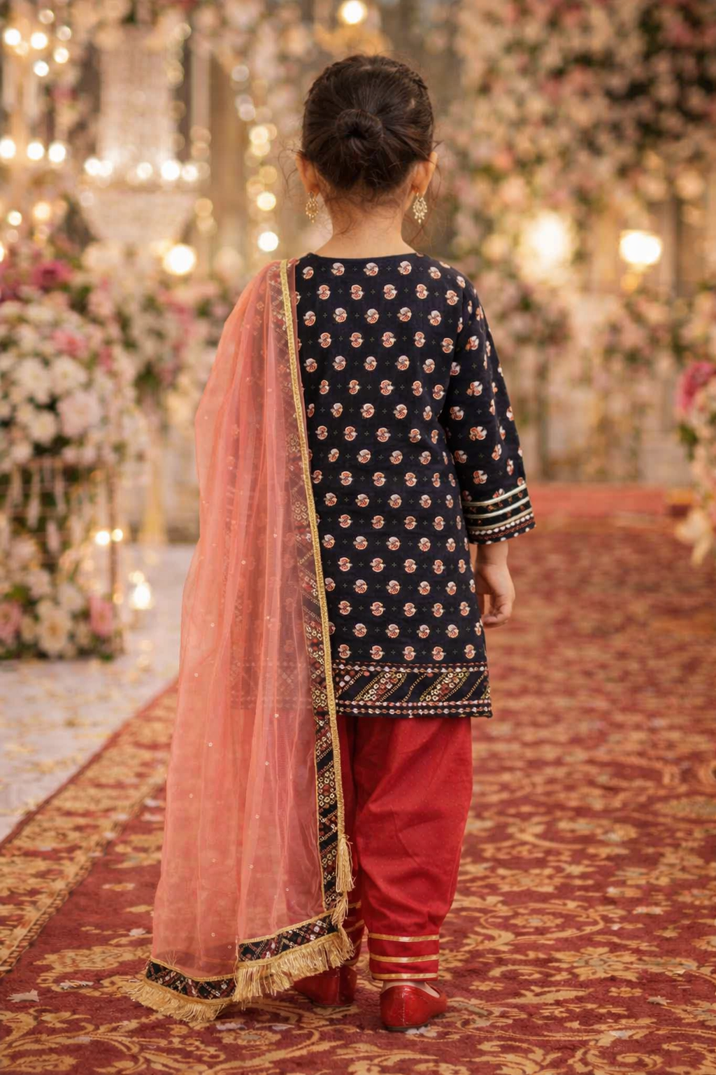 Girls Ethnic Motifs Printed Regular Gotta Patti Pure Cotton Kurta with Salwar & With Dupatta