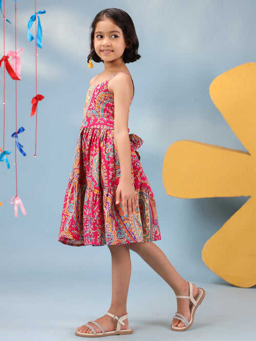 Girls Printed Cotton Knee Length Dress
