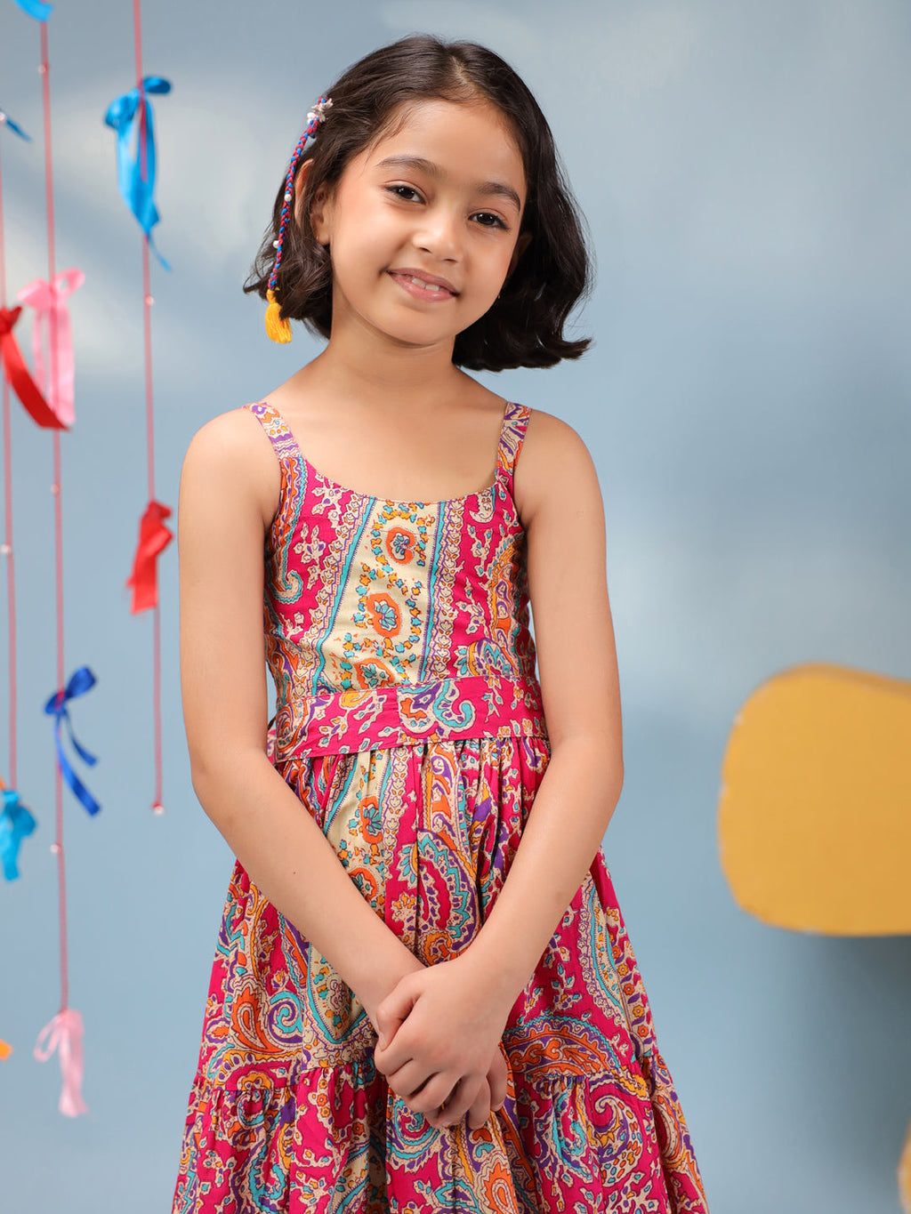 Girls Printed Cotton Knee Length Dress