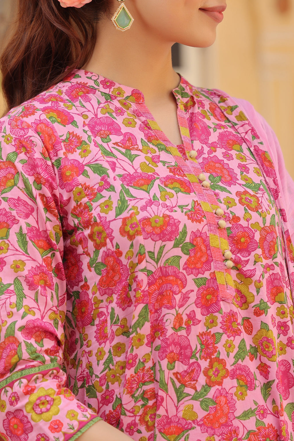 Women Floral Printed Regular Pure Cotton Kurta with Trousers & With Dupatta